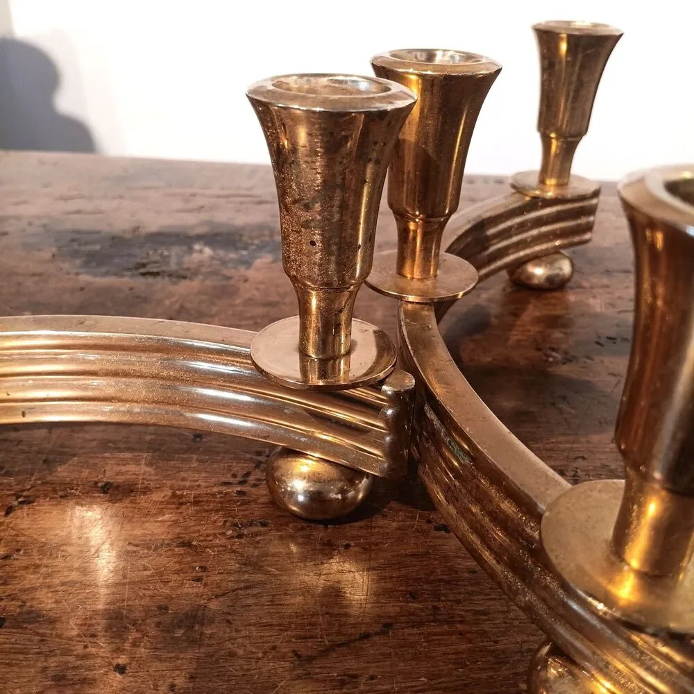 Pair of Vintage Dirilyte Model 915 Curved Brass Candelabras Art Deco MCM Gold